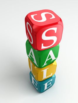 sale 3d colorful buzzword tower on white background