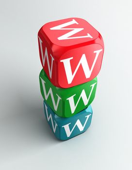 www 3d colorful buzzword dice tower on white background