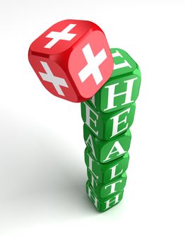 health sign 3d colorful block tower on white background