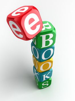 e-books sign 3d colorful block tower on white background