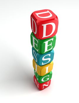 design sign 3d colorful block tower on white background