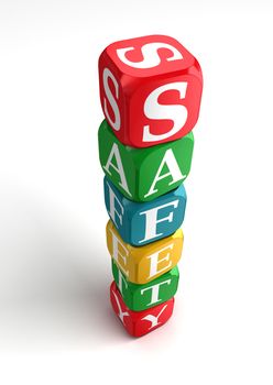 safety sign 3d colorful box tower on white background