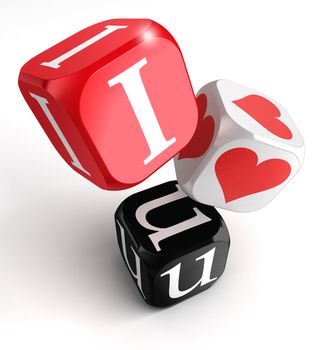 i love you 3d red white black dices on white background