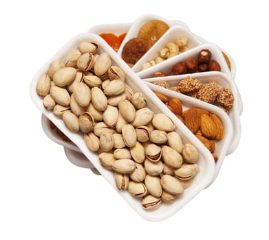 Set of nuts and dried apricots- peanuts, cashews, almonds, walnuts, hazelnut,