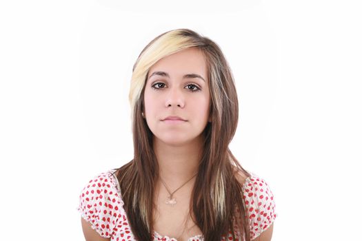 Young serious attractive woman looking into the camera