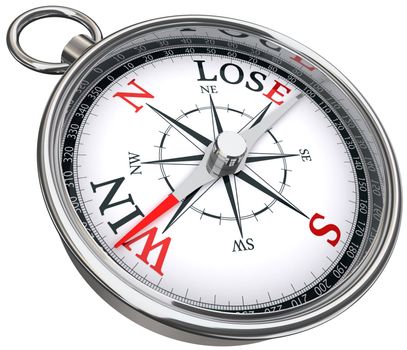 win lose concept compass with red and black words isolated on white background