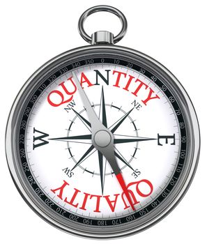 quality versus quantity conceptual image with compass two different ways isolated on white background