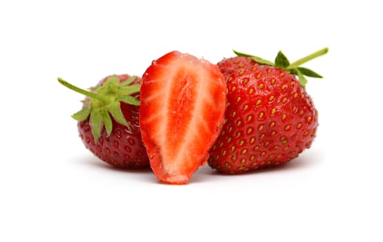 red strawberries on white background