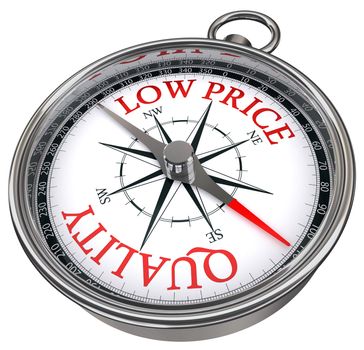 quality versus low price concept compass isolated on white background