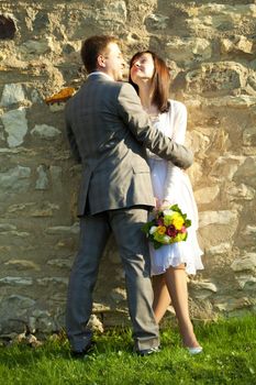 just  married   standing�at wall