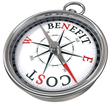 benefit cost concept compass icolated on white background