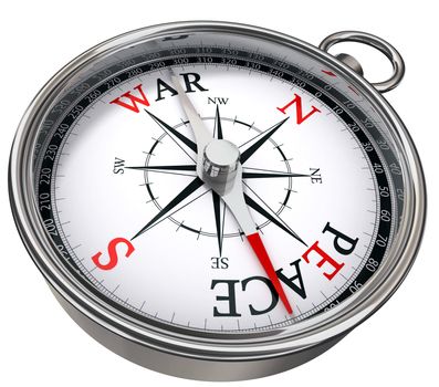 peace versus war concept compass isolated on white background