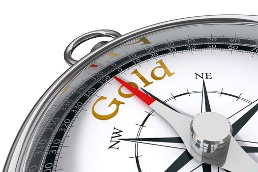 direction towards gold indicated by concept compass on white background