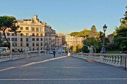 Looking up the steps at a Monument in Rome Italy