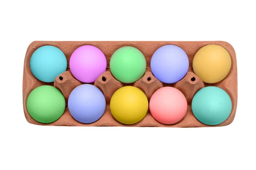 Colored Easter eggs in box