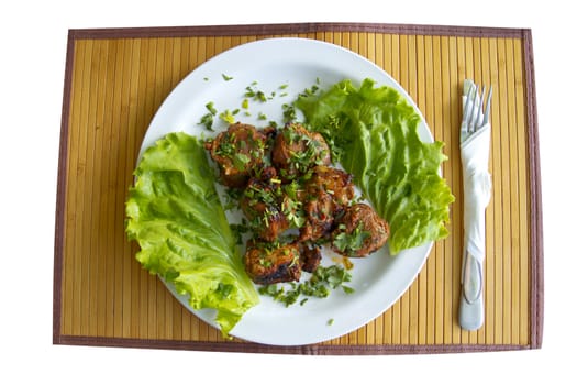 shish kebab on white background