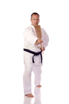 Man in karate-gi holding a kai