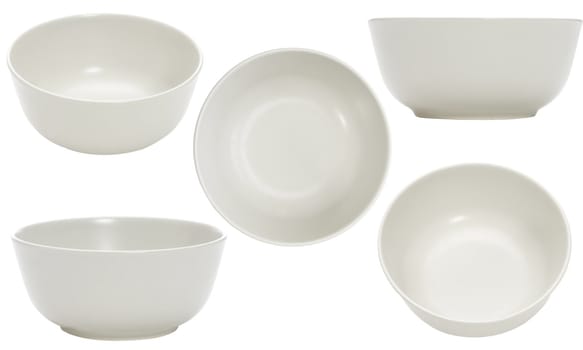 five point of view of empty bowl on white background