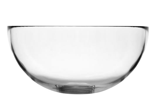 Empty clear salad bowl on white background