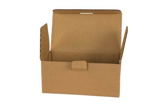 front view of open box on white background