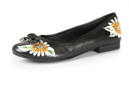 black women shoes with printed flower on white background