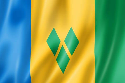 Saint Vincent and the Grenadines flag, three dimensional render, satin texture