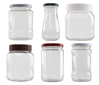 set of 6 empty jar isolated on white background 