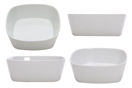 four point of view of empty bowl on white background