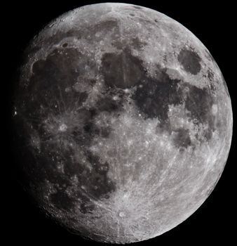 Moon closeup showing the details of the lunar surface.
