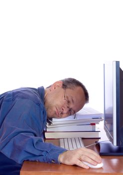 Man asleep on his computer keyboard