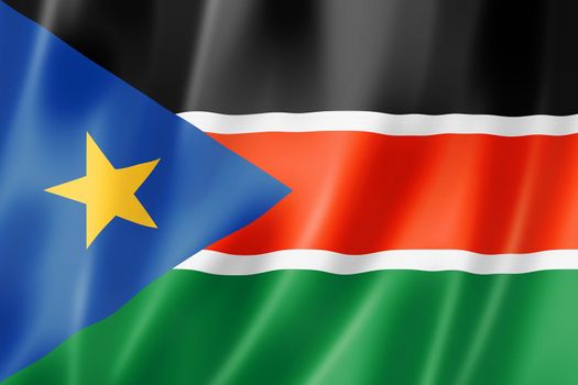 South Sudan flag, three dimensional render, satin texture