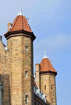 Castle towers in the city of Gdansk, Poland.