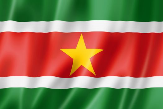 Suriname flag, three dimensional render, satin texture