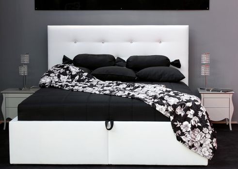 black and white bed