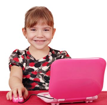 happy little girl with laptop