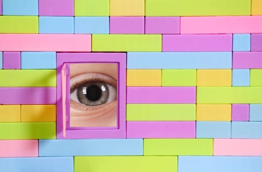 toy brick wall with window and eye