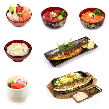 Mix Japanese food in white background