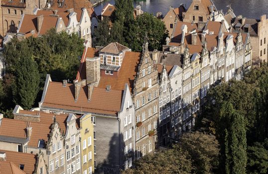 High angle view of the historic city of Gdansk, in Northern Poland.