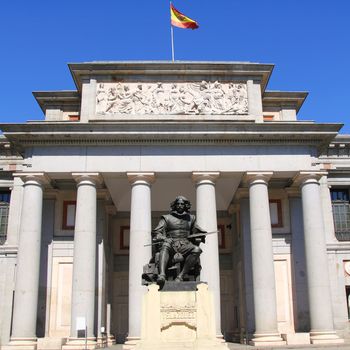 Madrid Museo del Prado with Velazquez statue main door in Castellana