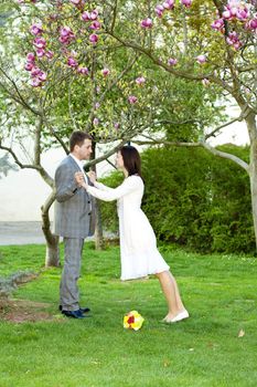 just  married in a beautiful garden