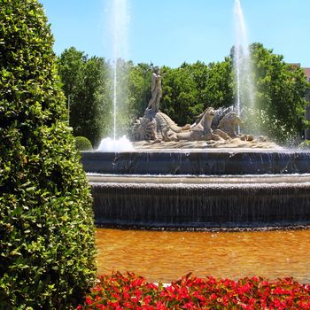 Madrid Neptuno fountain in Paseo de la Castellana Spain