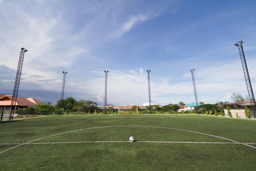 soccer football pitch with green artificial grass