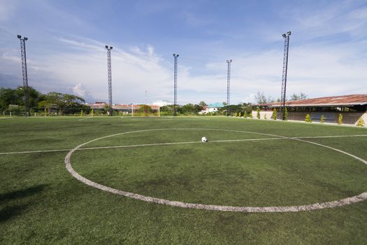 soccer football pitch with green artificial grass