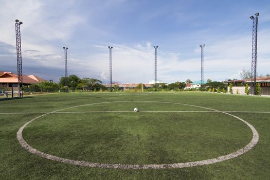 soccer football pitch with green artificial grass