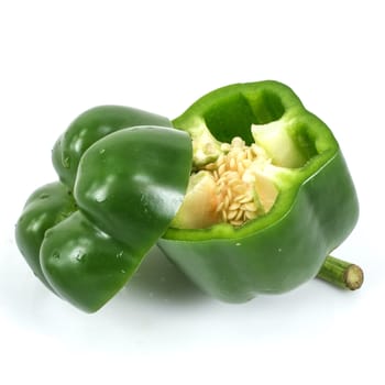 Green sweet peper on white background