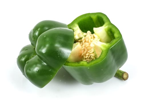 Green sweet peper on white background