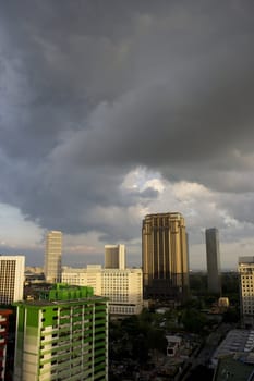 Singapore city area evening skyline.