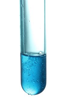 Test tube with a dark blue liquid on a white background