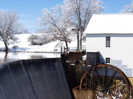 A mill during the winter of the year