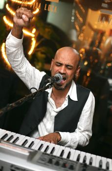 Singer at an alive concert in a night club "La vida loka". Bali. Indonesia